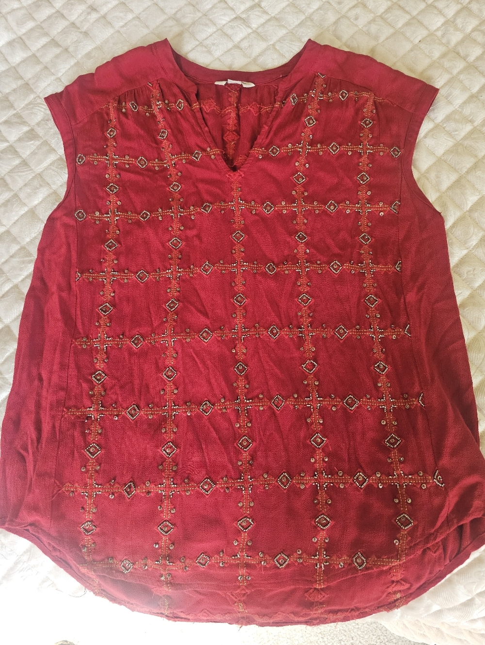 Lucky Brand Embellished Red Sleeveless Women’s Top